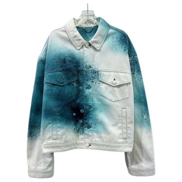 Louis Vuitton 2023 White spray-painted monogram print denim shirt-jacket